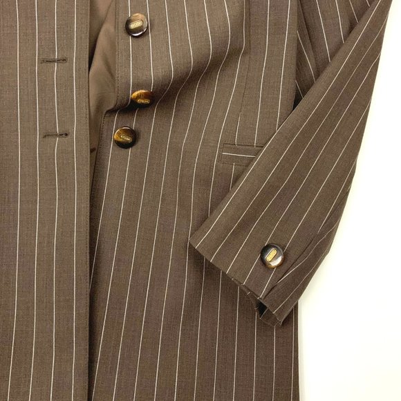 ESCADA Pinstripe Brown Wool Suit Blazer & Skirt Career Business Sz 42-44 (8-10) - Picture 9 of 16